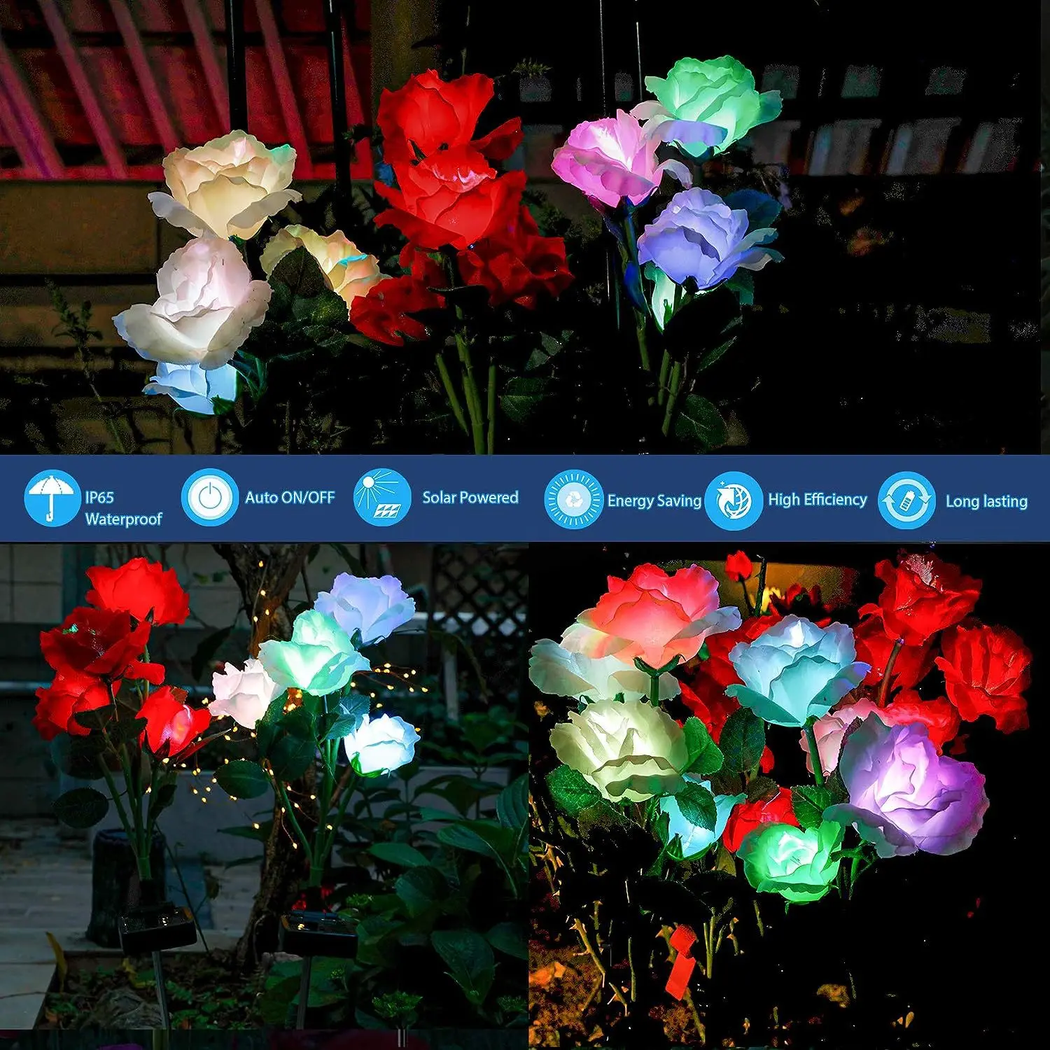 Imagem -03 - Solar Powered Decorativa Rose Garden Stake Lights Flores Artificiais para Pátio ao ar Livre Quintal Caminho Memorial Memorial Túmulo Gramado