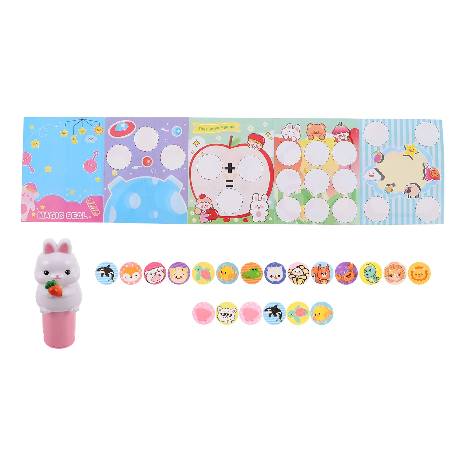 1Set Kids Cartoon Sticker Stamper Waterproof No Residue Stamp Set for DIY Journal Decoration Scrapbook Craft Learning Activity