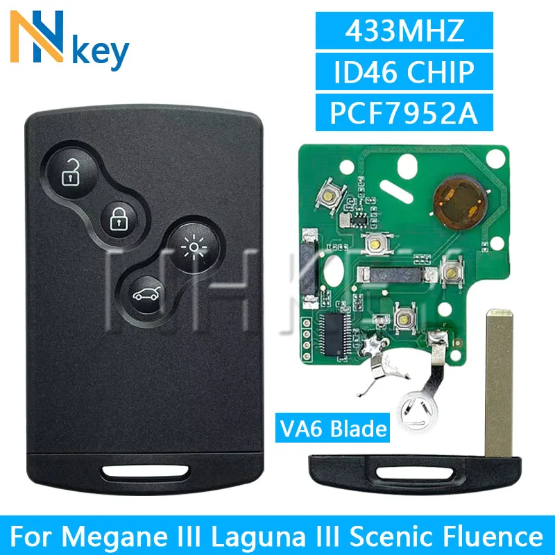 ID46 Chip PCF7952A 433MHz For Megane III Laguna III Scenic Fluence 2008-2016 Smart Remote Car Key