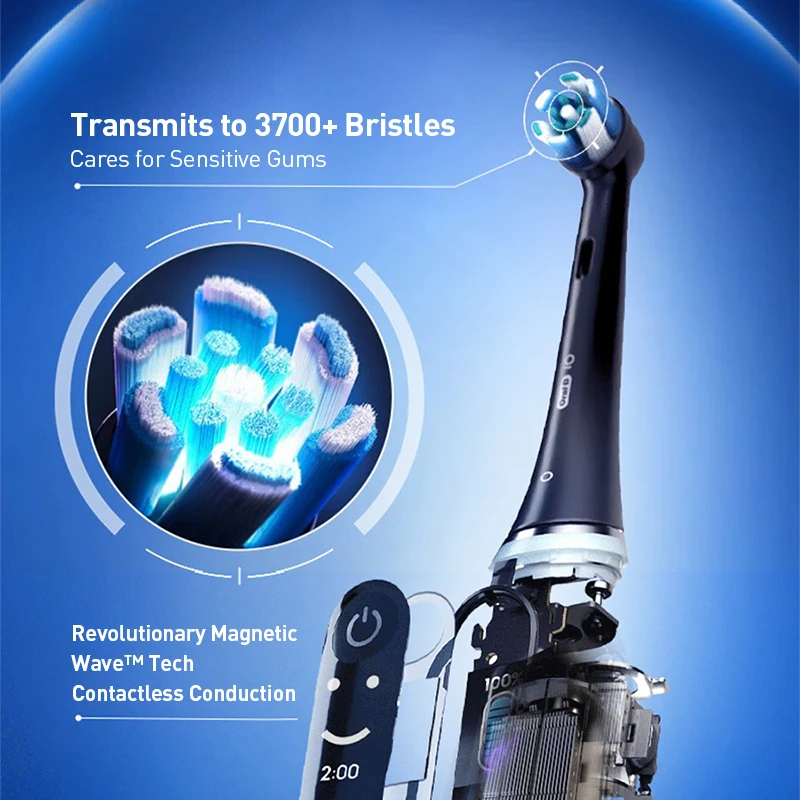 Oral b escova de dentes elétrica inteligente io7 bluetooth app vida útil da bateria 14 dias controle pressão temporizador inteligente 5 modos escova de dentes sônica