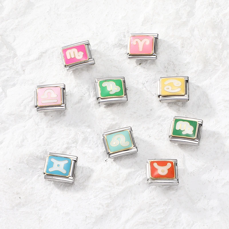 Pulsera italiana de acero inoxidable con 12 signos del zodiaco, accesorios de joyería Punk para hombre y mujer de 9mm, regalo DIY de alta calidad