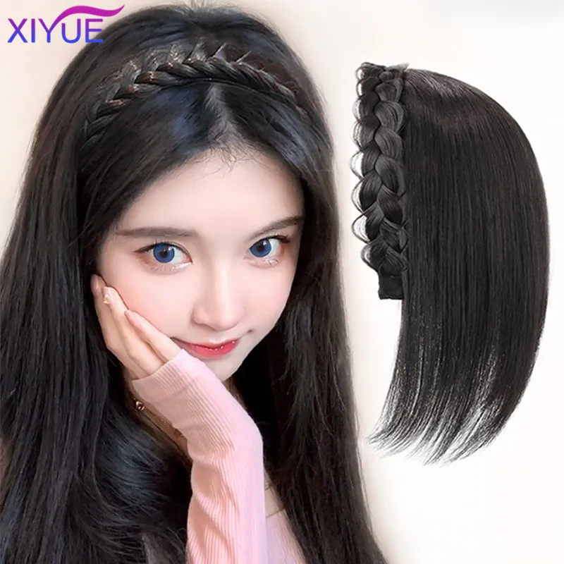 XIYUE  Wig and headband integrated top hair patch long hair female back of head covered with white hair fishbone braid