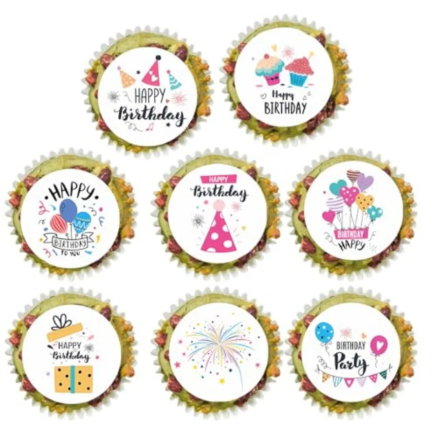 32 adornos comestibles coloridos para cupcakes - Palillos de papel de oblea para fiestas de adultos