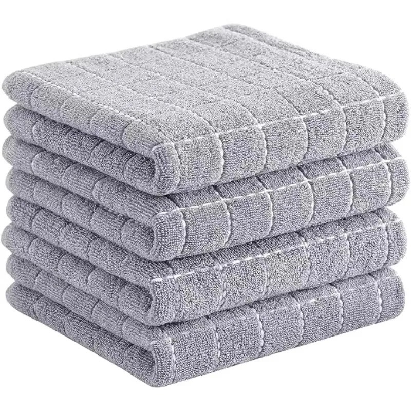 4pcs Terry Kitchen Towels, 12x12 Inches, Checkered Designed, Reusable, Ultra Soft Absorbent Quick Drying Dish Towels