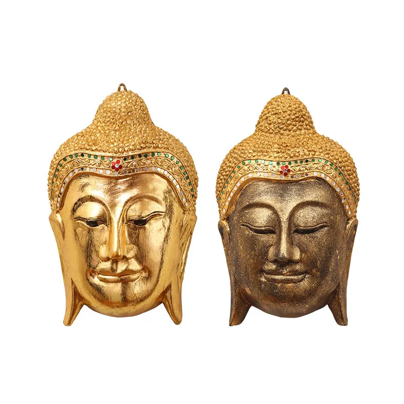 Thai style wood carving wall hanging Zen Buddha head Buddha statue wall decoration Southeast Asian style home decoration crafts