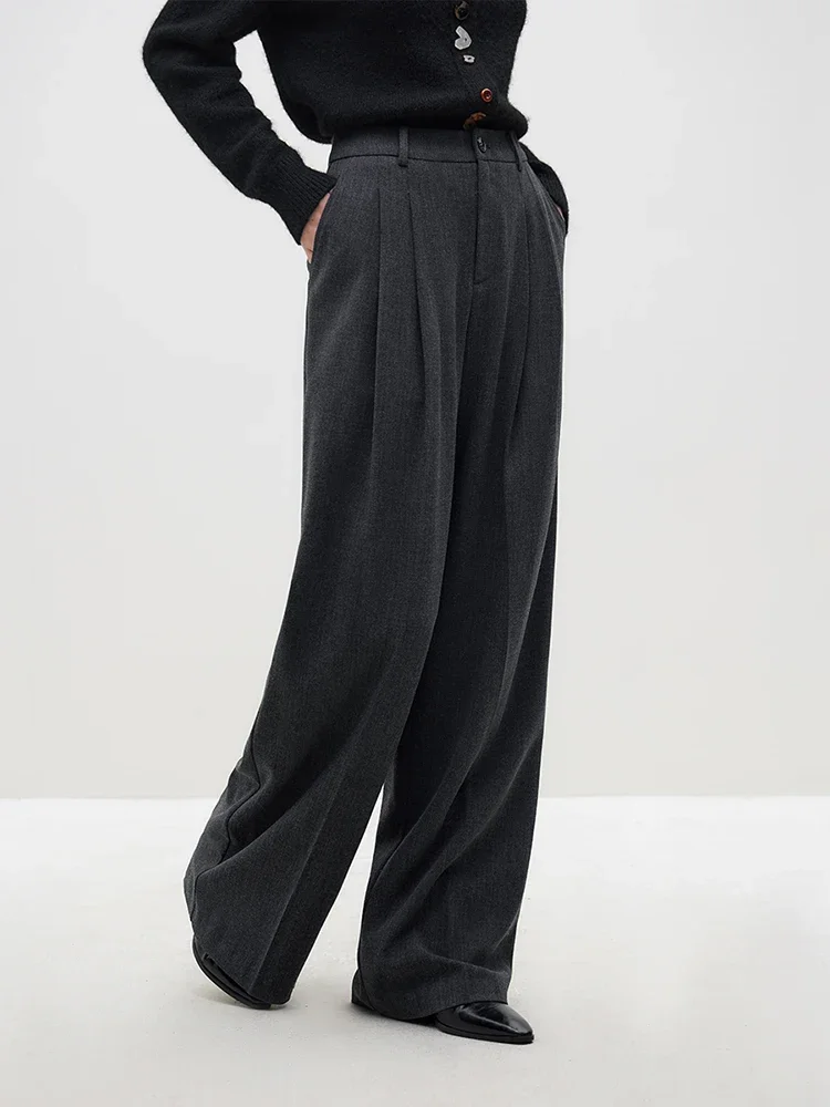 FSLE High Waisted Wide Leg Straight Suit Pants For Women's Winter 2023 New Commuting Casual Pants Grey Women Long Pants