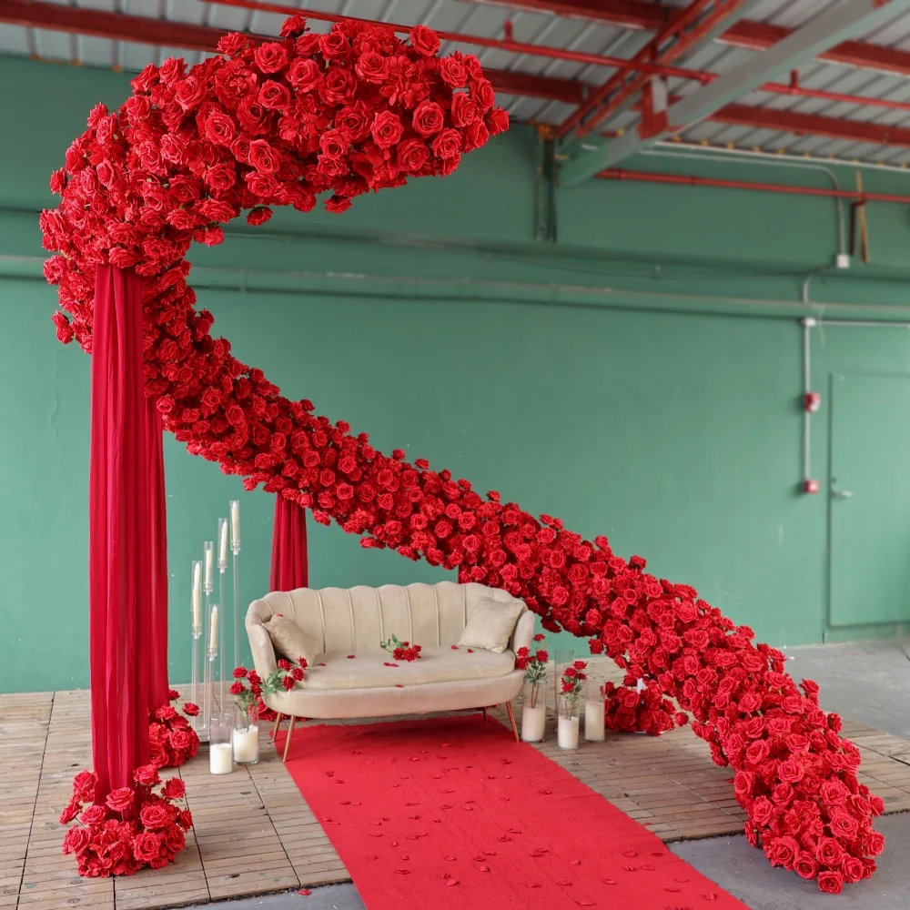 

Wedding Spiral Artificial Flower Arrangement H2.65m W3.3m Red Flowers for Event Decor,Stage Backdrop & Wedding Decoration HY2993