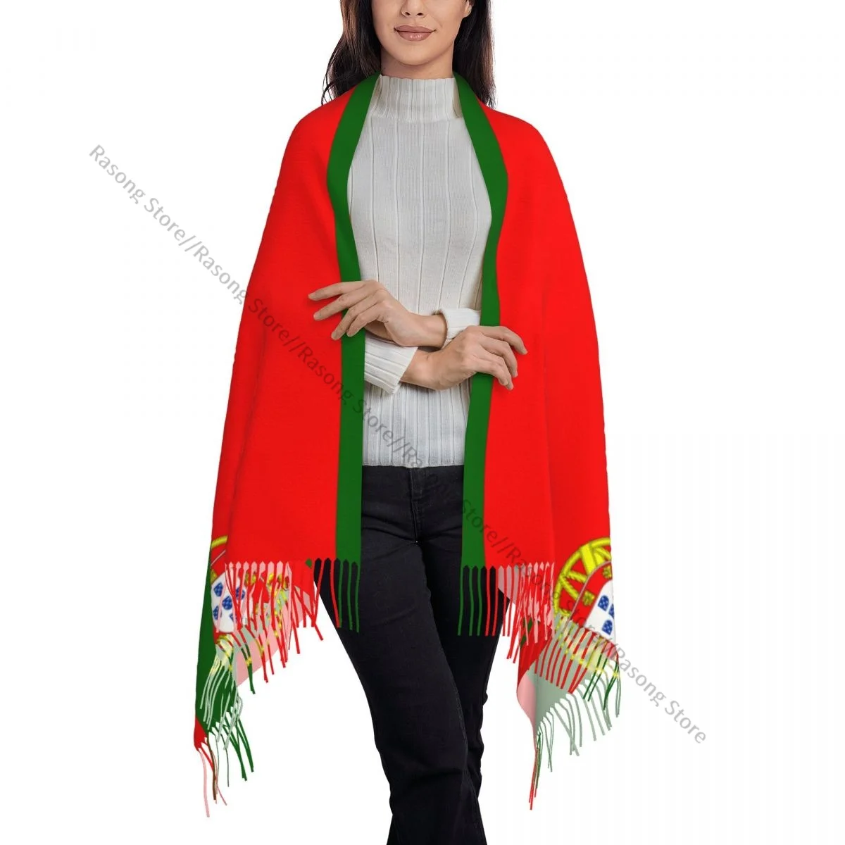 Flag Of Portugal Scarf Winter Long Large Tassel Scarves Soft Wrap Pashmina