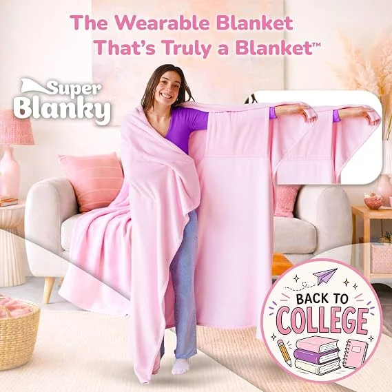 Wearable Blanket Ultra Soft Lightweight Cozy Double Layer Pocket Design Warm Extra Long Ideal for Couples on Sofa Bed