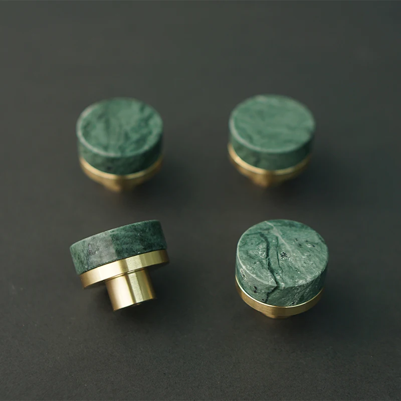 Green Marble  Solid Brass Kitchen Cabinet Knobs Drawer Pulls Cupboard Door Handles for Home Improvement