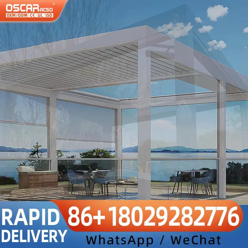 

Биоклиматический солнцезащитный козырек с дистанционным управлением, алюминиевая уличная беседка с жалюзи и дополнительной светодиодной подсветкой для декора сада, двора, патио p