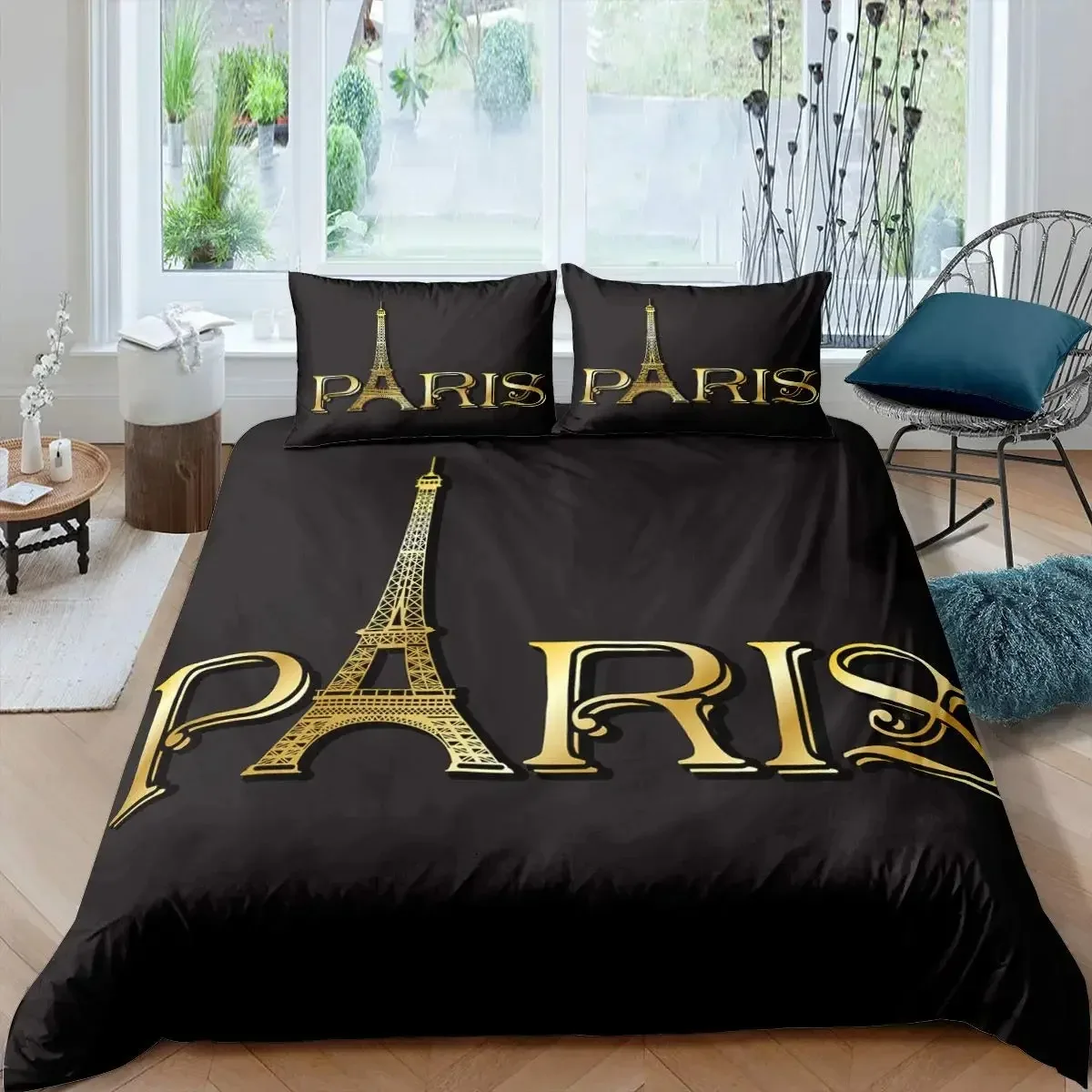 Paris Duvet Cover Set Eiffel Tower Bedding Set French Style Bedding Set Bedclothes Double Queen King Size Polyester Qulit Cover