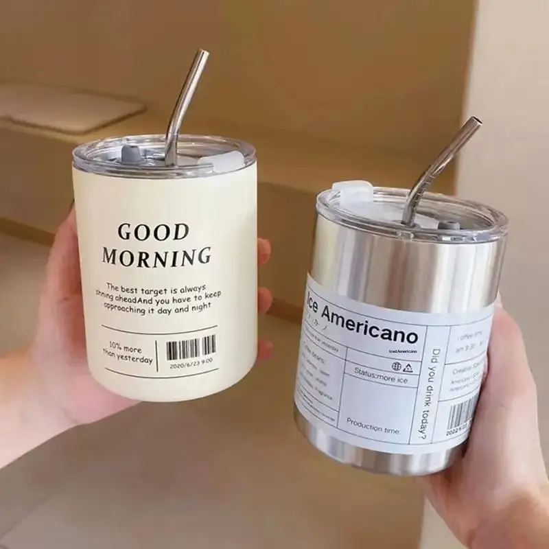 ~Stainless Steel Insulated American Coffee Mug Portable Outdoor Mug With Straw 320ML