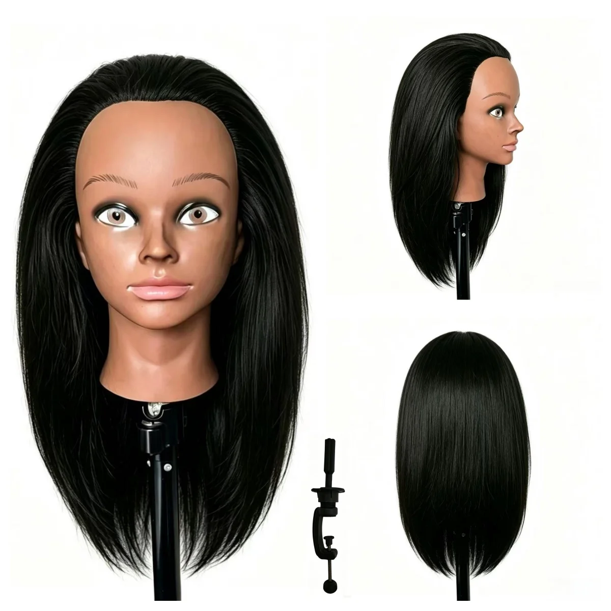

18-inch human hair mannequin head, ideal for hairdressing training, including styling, braiding, perming, colouring, blow-drying