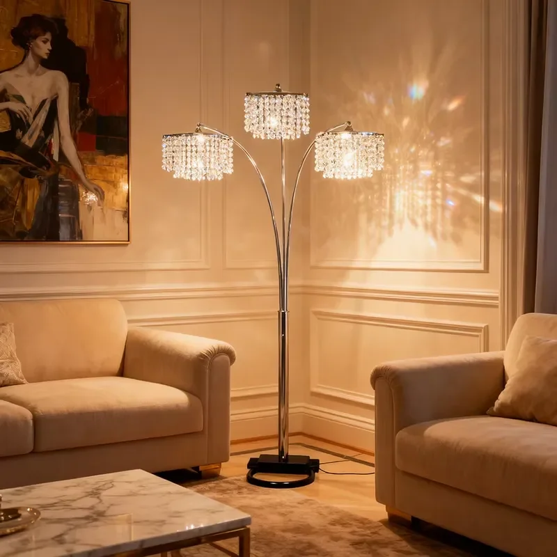 for Crystal Vision Modern Elegant Blooming Multi-arc Metal Floor Lamp LED E27 Base 6000K Daylight Color, Easy Installation,