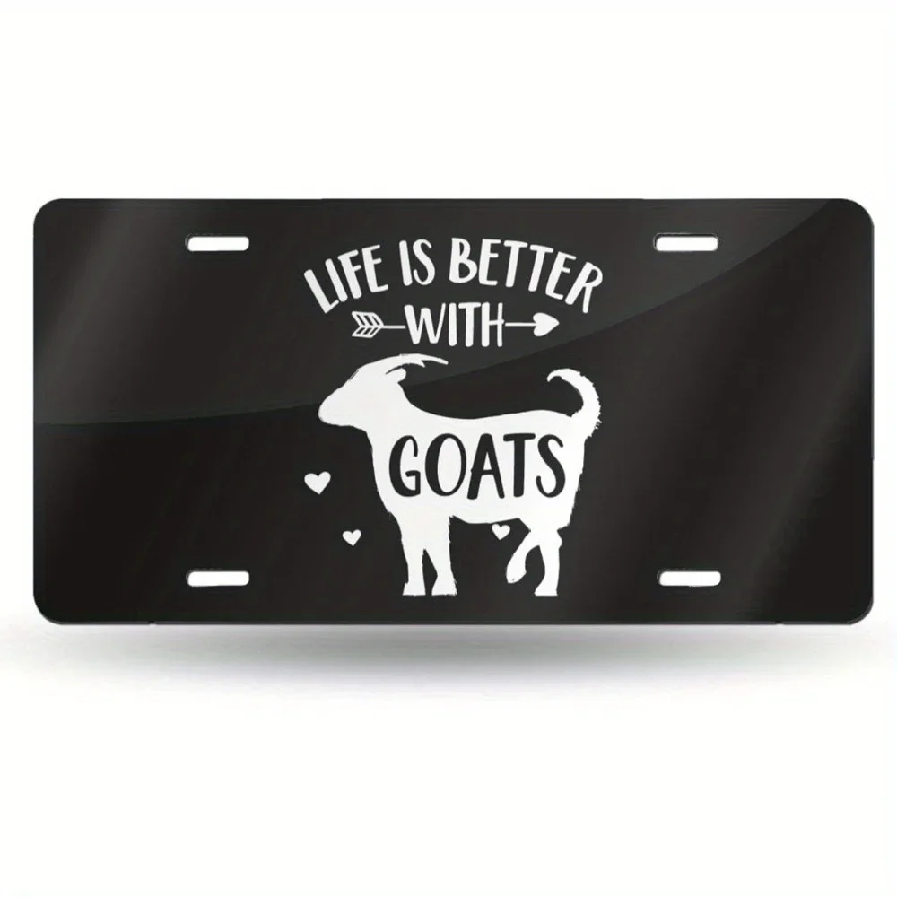 2D Flat, 1pc Goat Makes Life Better Front License Plate Cover, Car Front Decoration License Plate, Aluminum for Men And Women