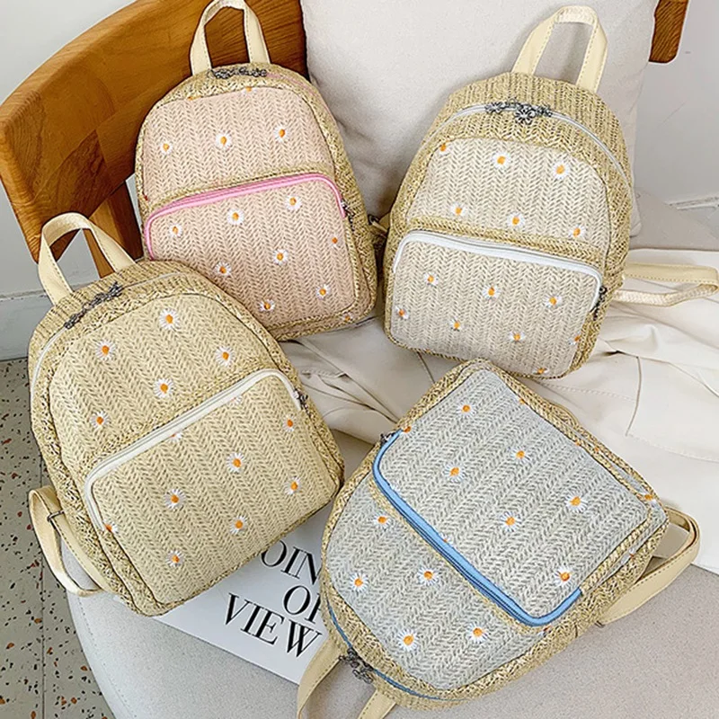 

Bohemian Straw Woven Women's Backpack Fashion Campus Student School Bag Outdoor Travel Beach Backpack