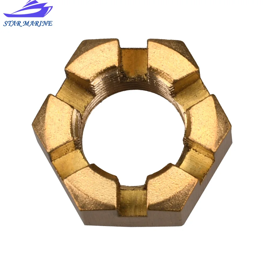 

90171-16011 Copper Castle Nut For Yamaha Outboard Motor Propeller 40HP-90HP Seapro,HDX,Parsun,Hidea 40HP-85HP Boat Engine Parts