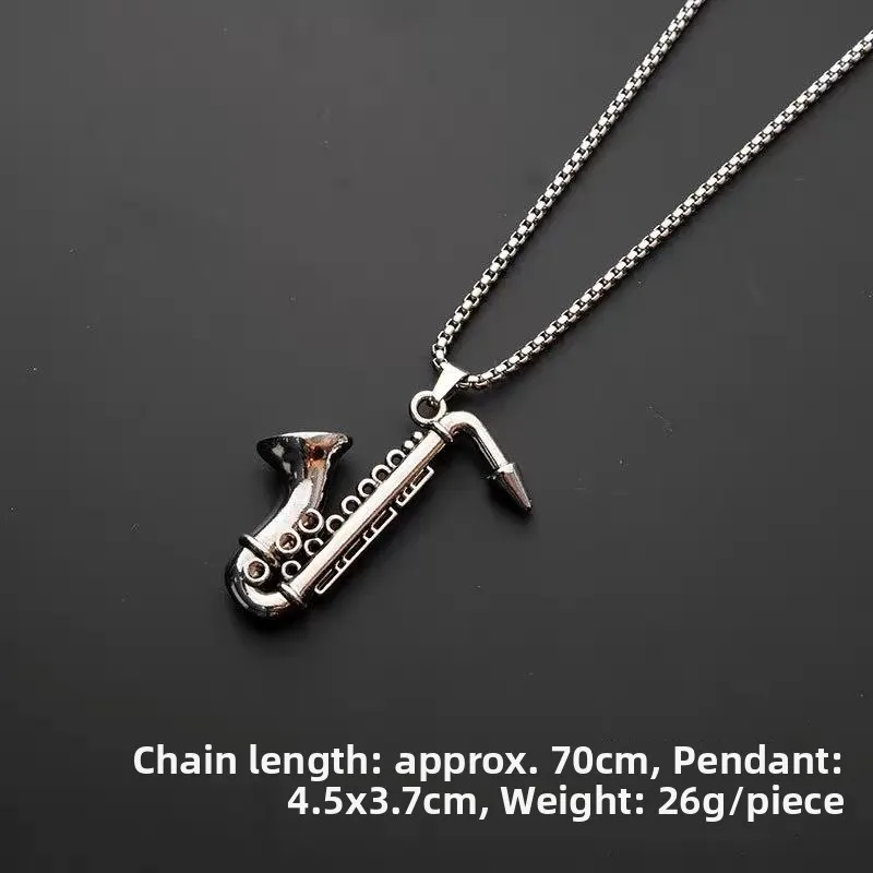 قلادة على شكل ساكسفون للجنسين، مجوهرات موسيقية عصرية، سلسلة للسترة من مادة السبائك، تصميم سلسلة صندوقية، إكسسوار مجوهرات #3