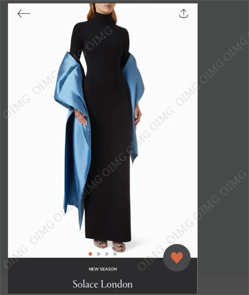 OIMG-Vestido largo de satén con cuello alto para mujer, traje de noche Formal de manga larga, color negro, para baile de graduación, Arabia Saudita