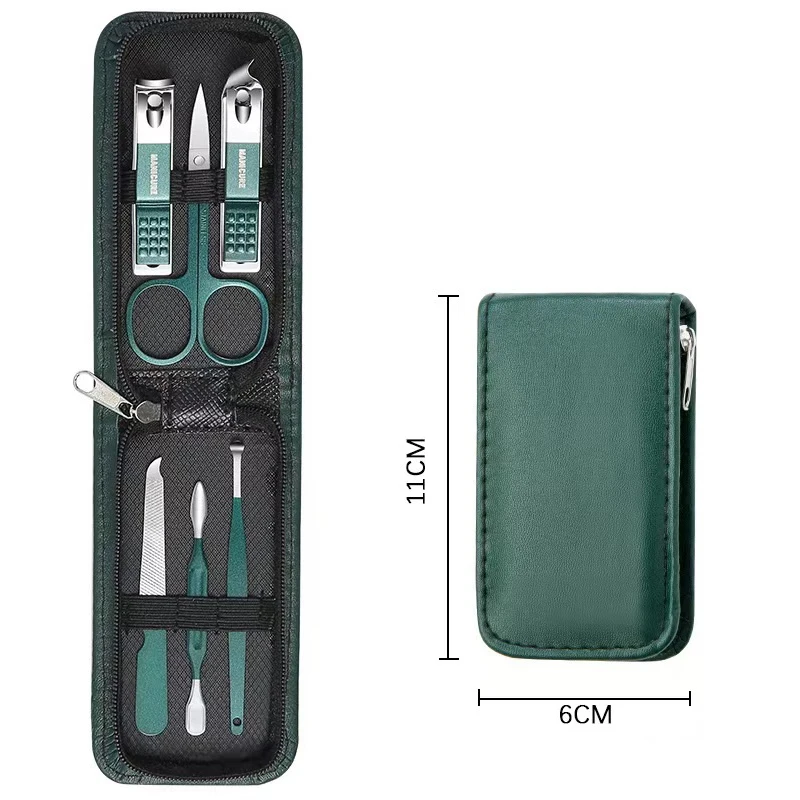 6Pcs Manicure Pedicure Set, Stainless Steel Nail Clipper Kit with Leather Case, Full Care for Hands Feet Face Ears