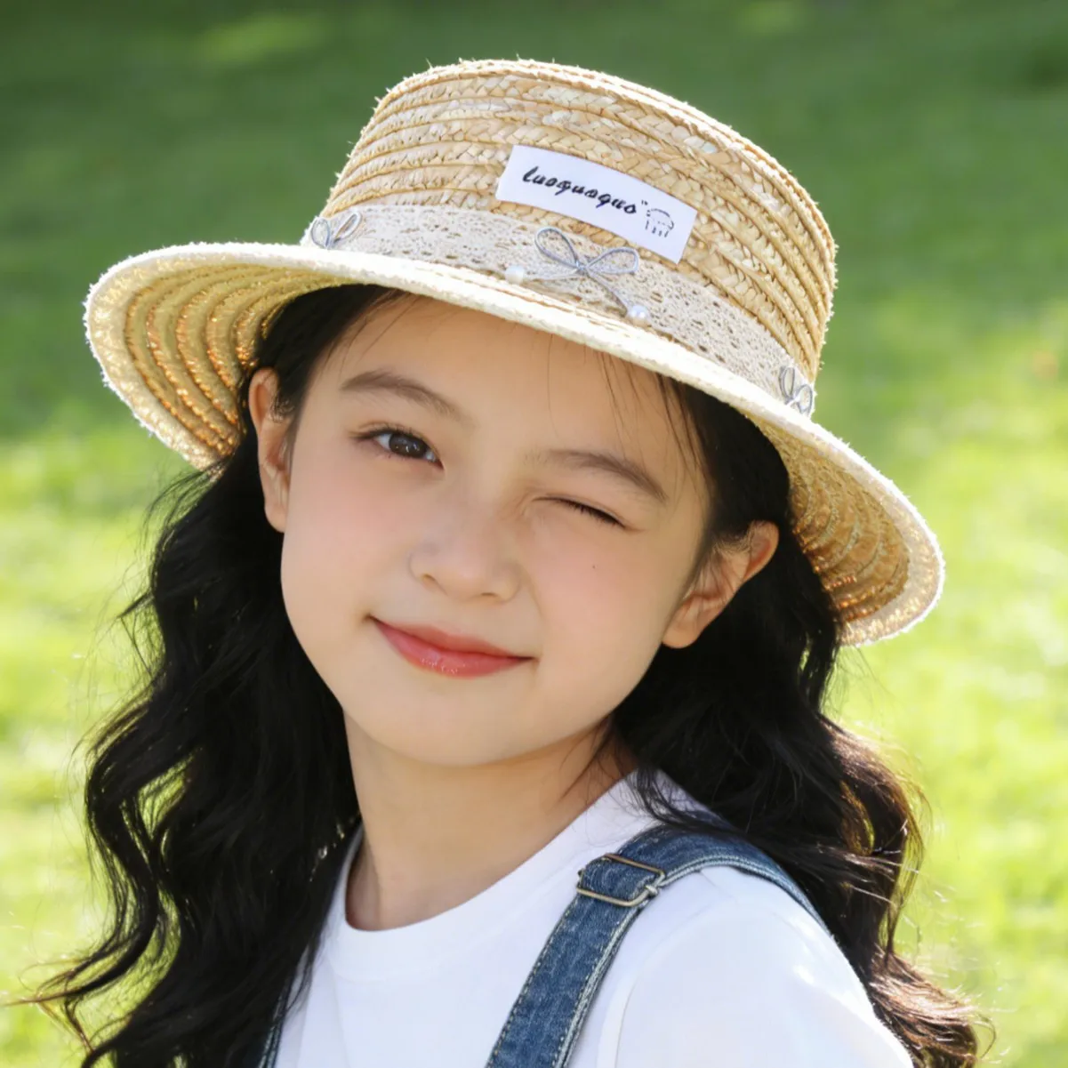 Sommerhut für Mädchen im französisch-britischen Stil aus Weizenstroh mit Spitze, flacher Krempe, eleganter UV-Schutz, Sonnenhut für Outdoor-Aktivitäten – Detail 5