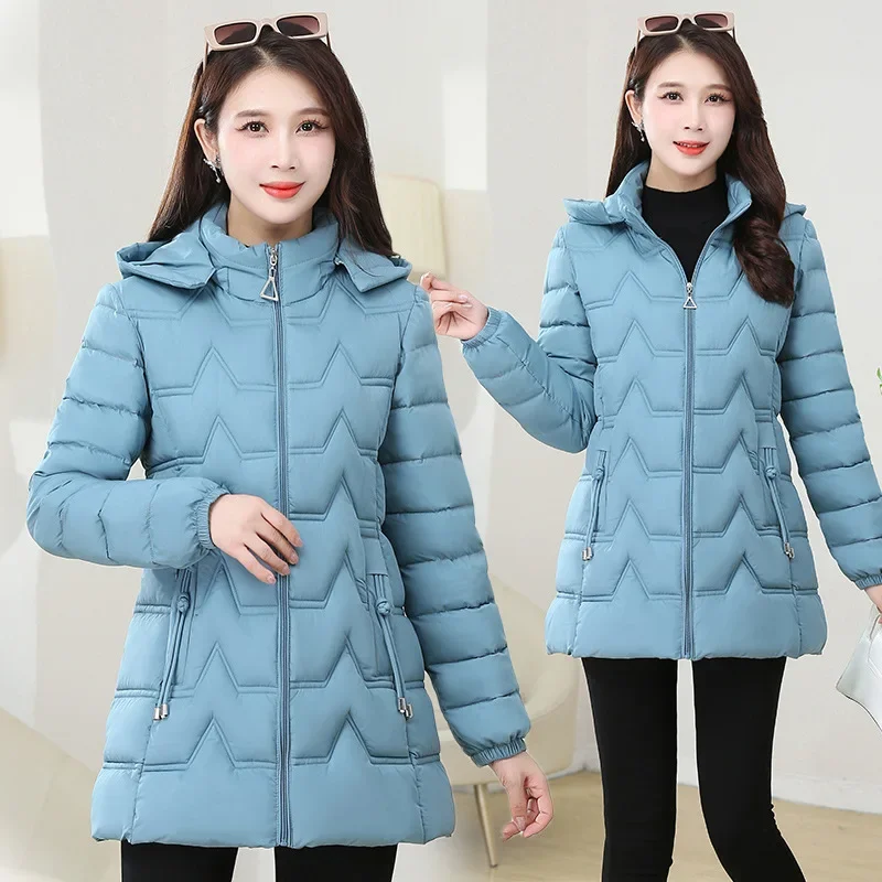 Women's Big Size Clothing Down Cotton Jacket Autumn Winter Slim Hooded Warm Outerwear Fashion Design Ladies Coats Female Parkas