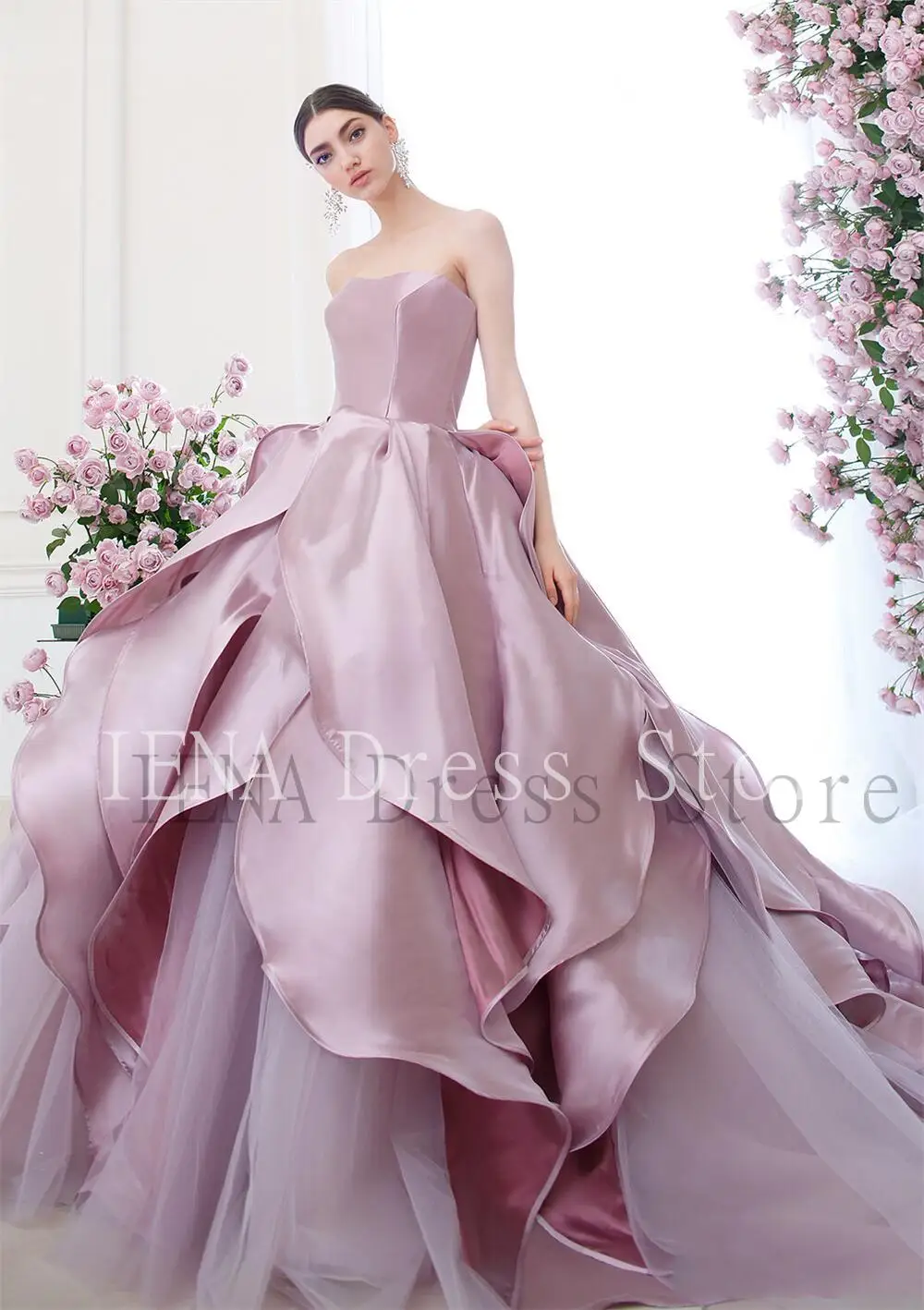 14050#2023 New arrival Elegant A-LINE Solid Pink Ruffles Off the Shoulder lllusion Sleeve Lady Party Prom Dress Evening Dresses