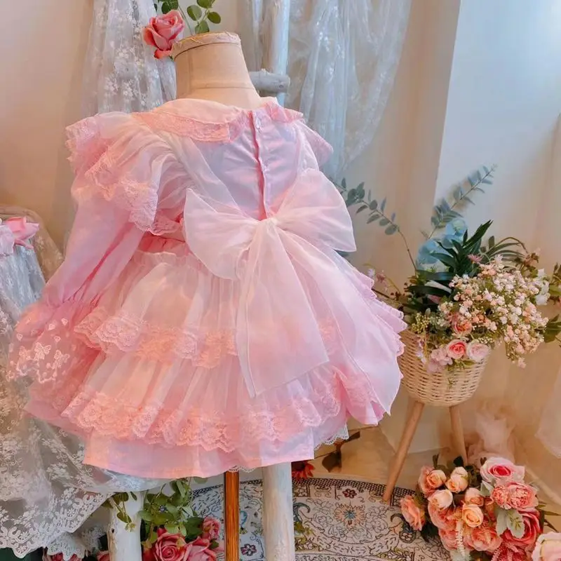 Baby girl clothes Spanish retro lolita princess dress lace Stitching print dress for girl Summer Toddler Floral Sweet Dress 2023