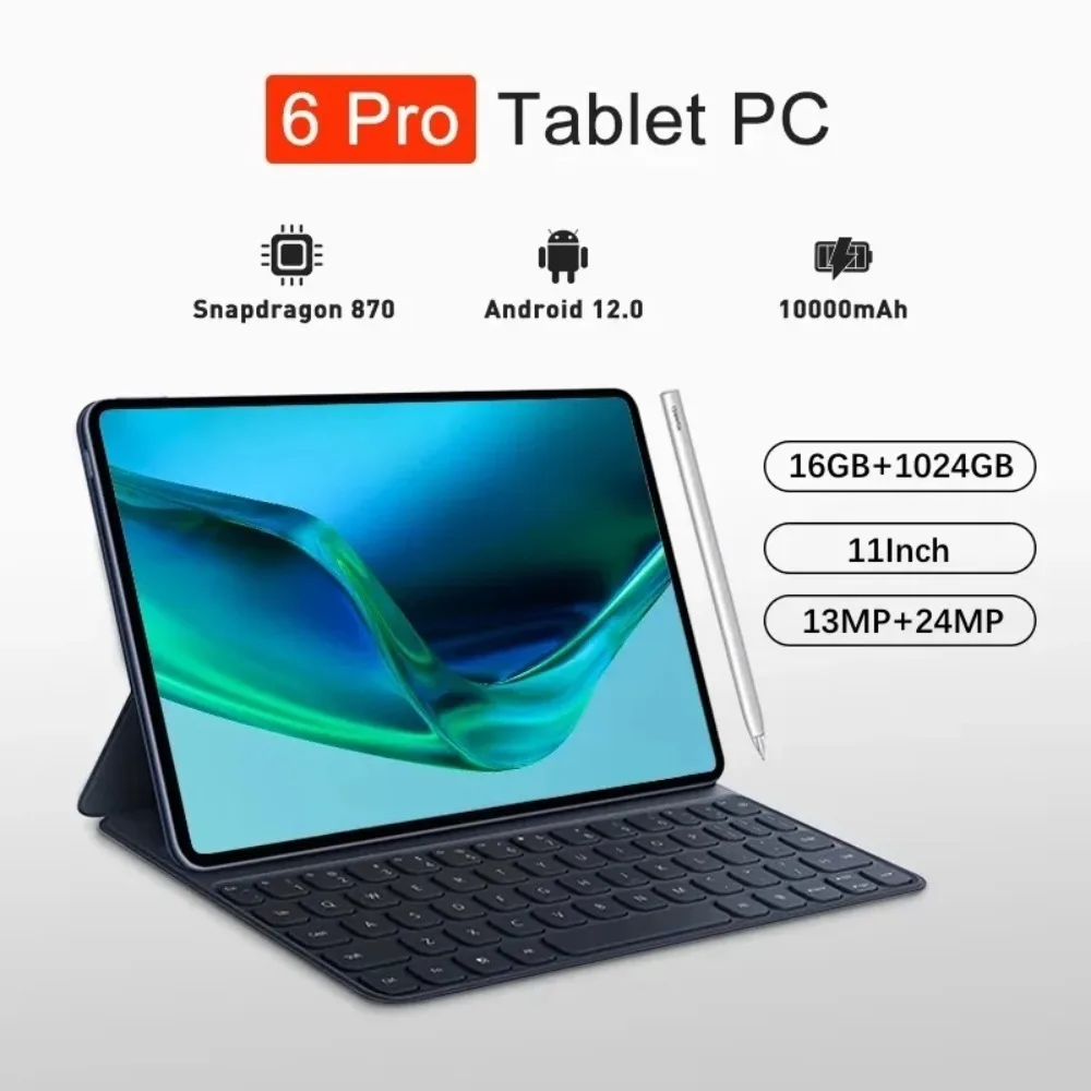 2024 New Global Version Tablet Android 12.0 Pad 6 Pro  5G Dual SIM Card or WIFI HD Mi Tab 16GB+512GB Snapdragon 870 Tablets PC