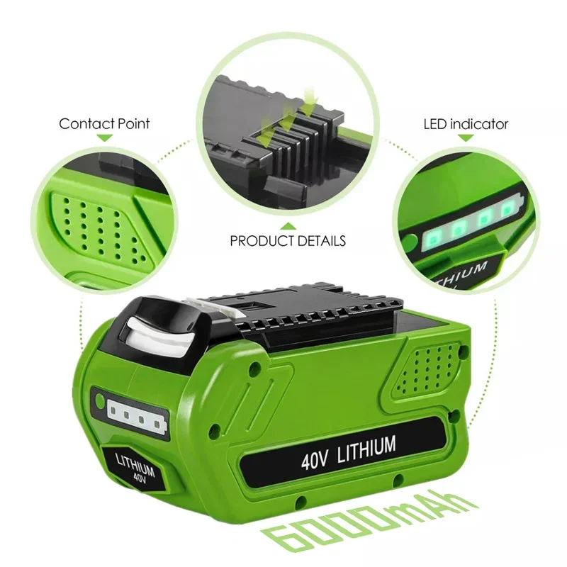 6.0Ah 40V 29472 Lithium Battery Replacement for GreenWorks G-MAX Li-ion 29462 2901319 Power Tools 24282 24252 21332