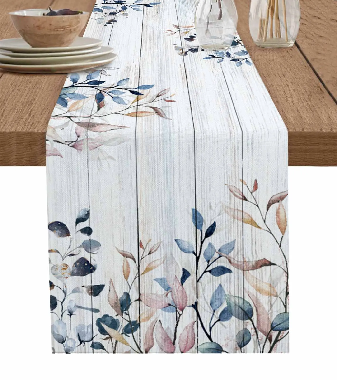 Plant Blue Leaves Table Runners For Dining Room Tablecloth 4/6 Pcs Placemats Table Cover