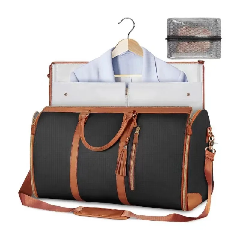 Carry-on Garment Bag Foldable PU Leather Women\'s Travel Convenient Carry-on Clothing Bags Hanging Suit Convertible Duffel Bag