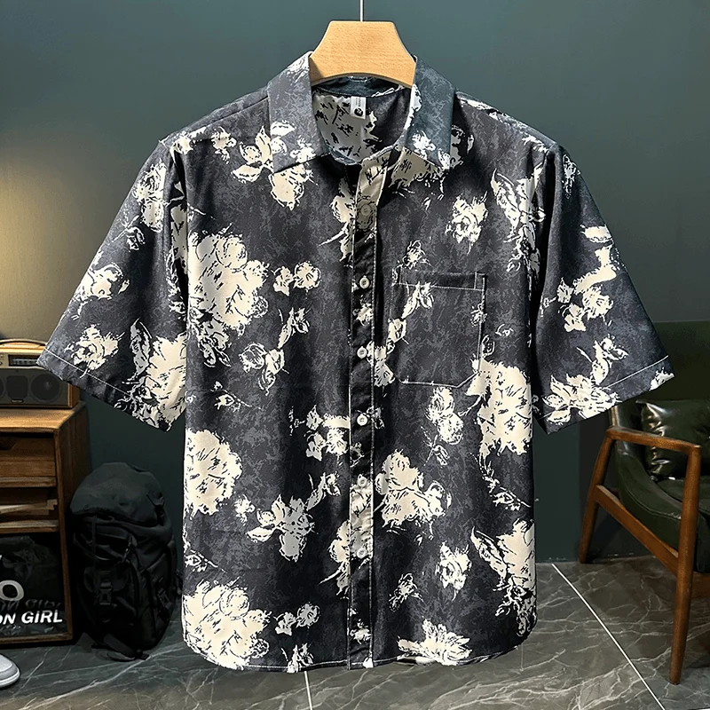 

Мужская летняя свободная рубашка с коротким рукавом в стиле ретро с принтом, повседневный стильный топ