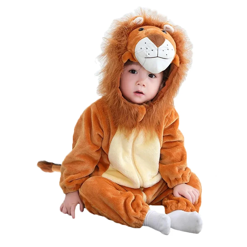 Umorden Animal King Lion Costume for Baby Boys Infant Toddler Hooded Romper Jumpsuit Flannel Furry Halloween Purim Fancy Dress