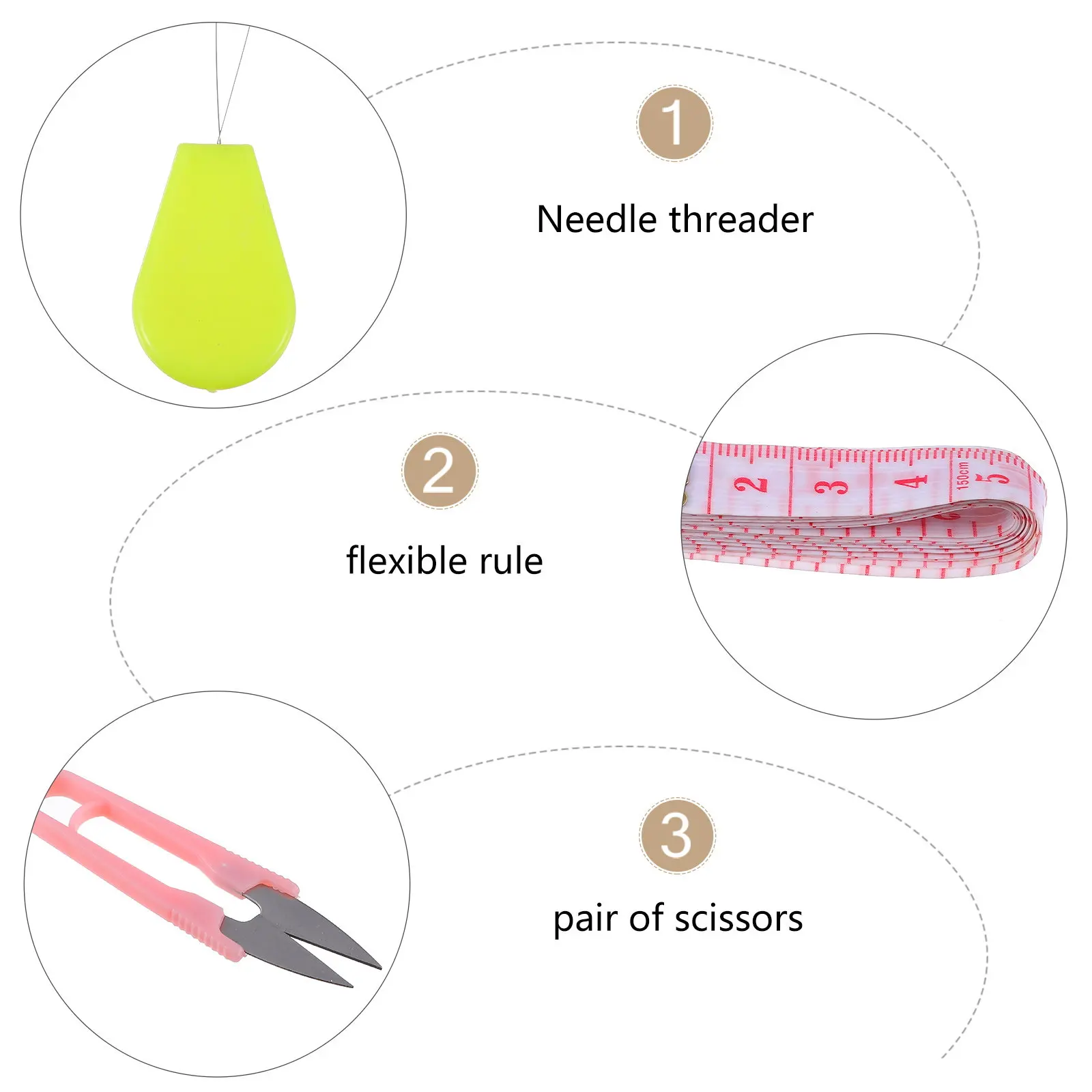 1Set Essential Household Sewing Accessories Set 12-Color Threads Needle Threader Flexible Cloth Measuring Rule Fast Easy