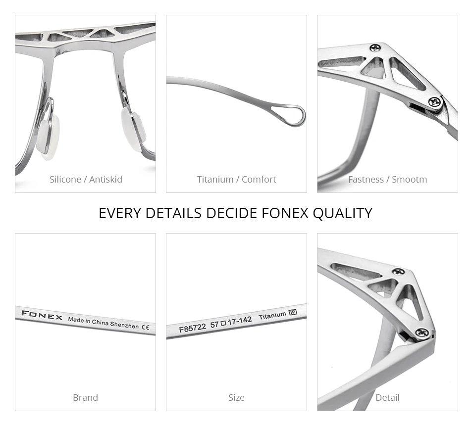 FONEX Reines Titan Brillengestell Männer Neue Marke Design Quadratische Brillen Japanische Handgemachte Ultraleichte Hochwertige Brillen 85722 – Detail 5