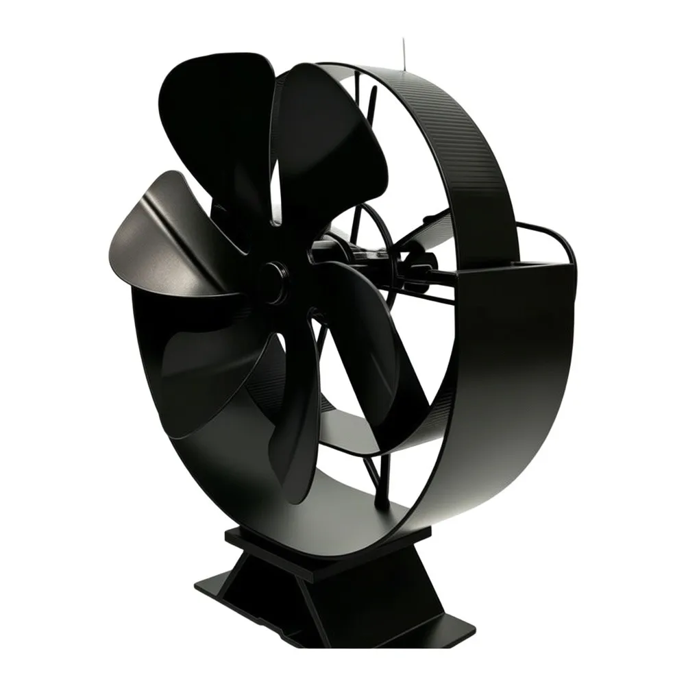 Fireplace Fan with 6 Vanes Thermal Powered Air Circulator for Living Room Heating Stainless Steel Aluminum Black 8.5cm