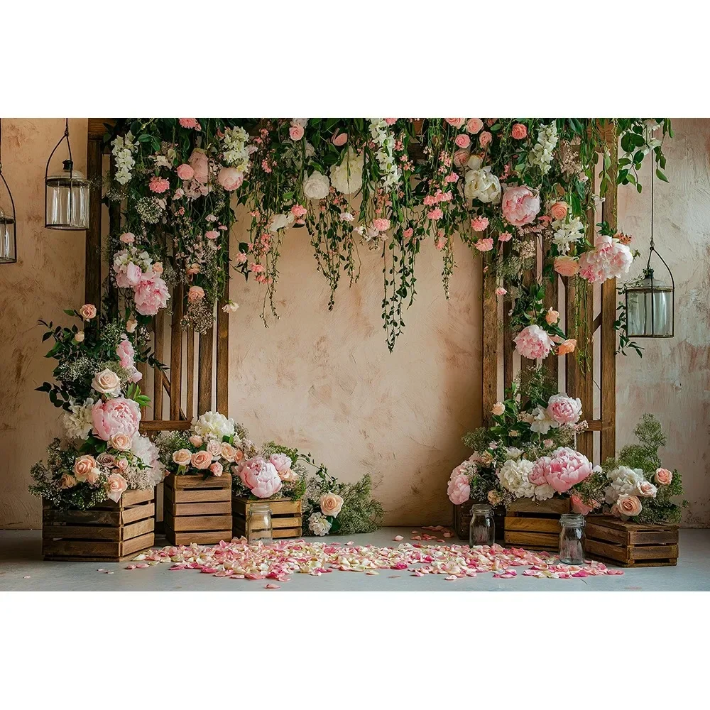 Flower Arched Wooden Grid Backdrop – Versatile for Children's Birthday, Adult Wedding & Family Gathering Banner Photography