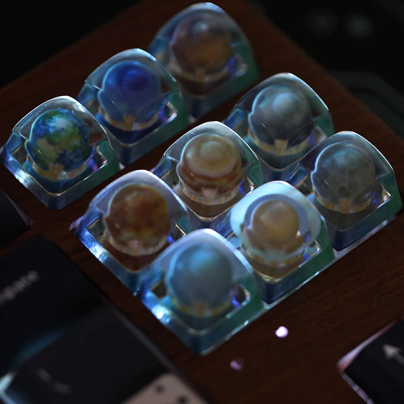 Lua oito planetas do sistema solar keycaps 3d resina esc translúcido chaves personalizadas para mx teclado mecânico keycap