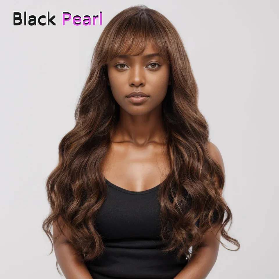

BlackPearl Body Wave Highlight Brown Human Hair Lace Wigs With Curtain Bangs For Women Brazilian Remy Hair Glueless Colored Wigs