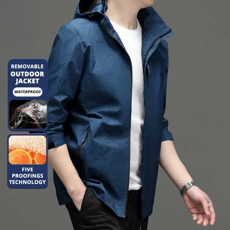 Pánská outdoorová bunda nejvyšší kvality s odnímatelnou čepicí, designová měkká shellová větrovka, ležérní sportovní kabáty, svrchní oblečení - náhled 3
