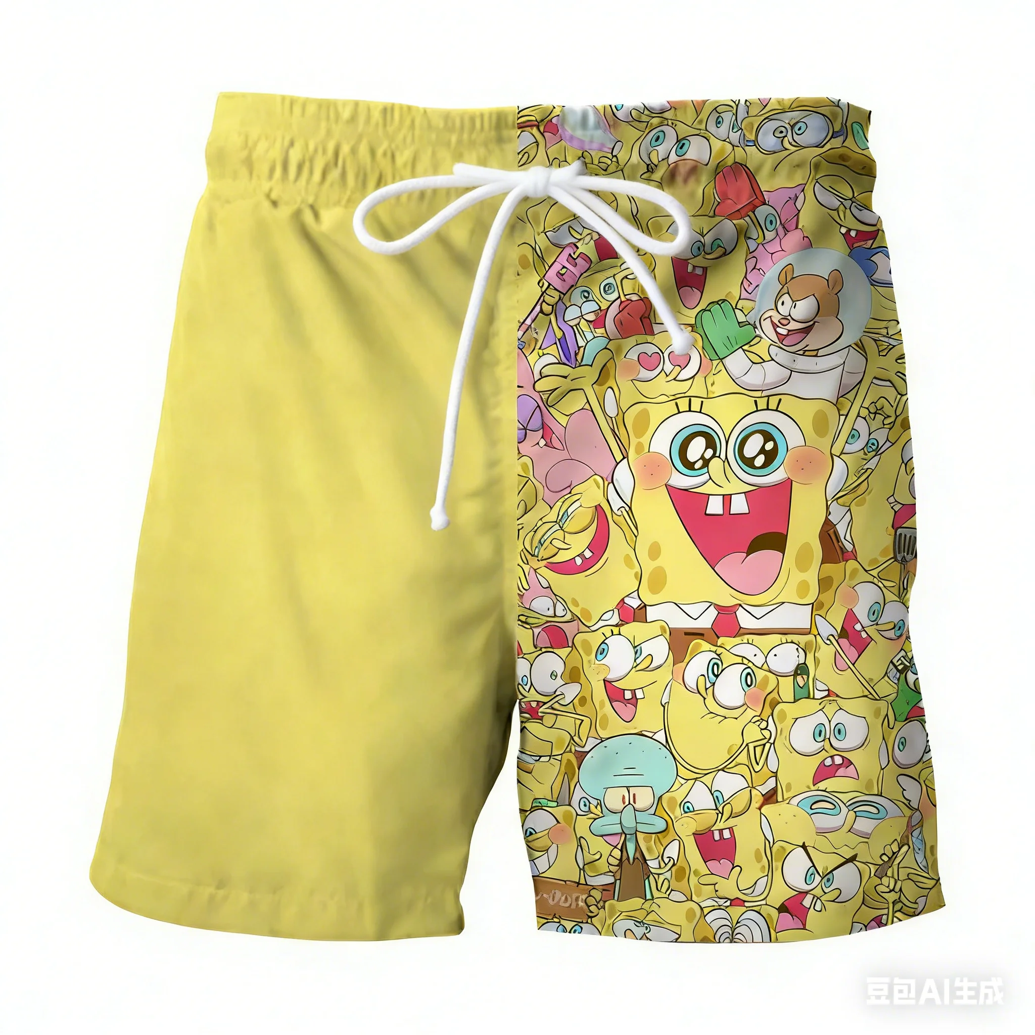 New 3D Printed Cartoon Anime SpongeBob SquarePants for Children and Men, Parent Child, Beach Cool Shorts
