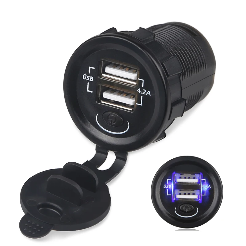 Quick Charge Dual USB Car Charger Socket Waterproof 12V-24V Car Cigarette Lighter Power Outlet For Car Motorcycle Marine Boat