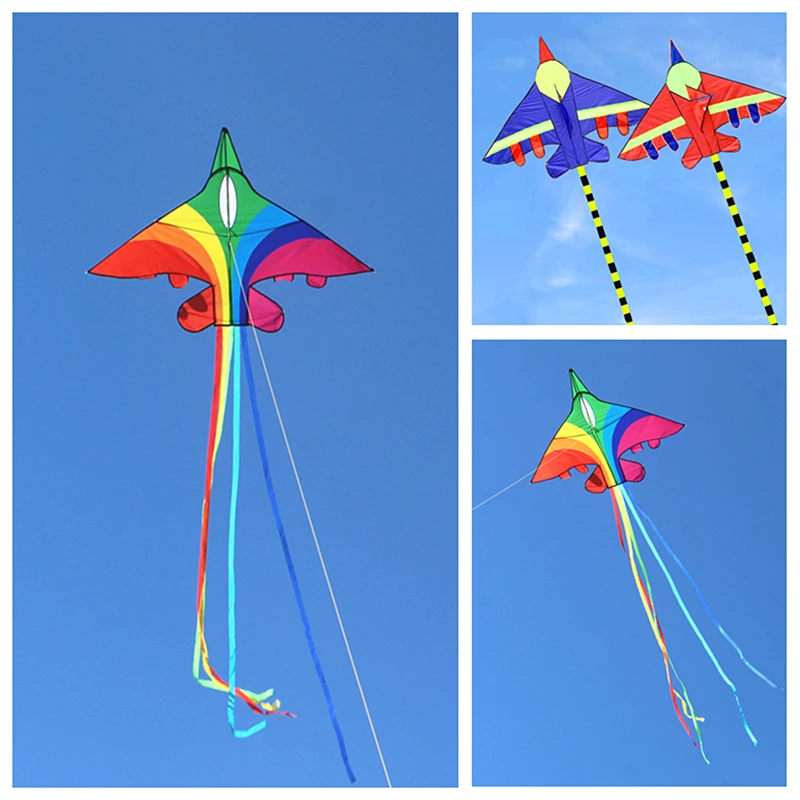 

free shipping rainbow plane kites for children kites flying fighter kite line outdoor kites toys kite surfing professional kites