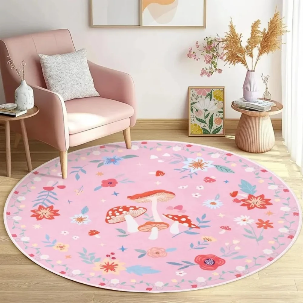 

Круглый ковер с фантазийной грибной тематикой — мягкий нескользящий напольный коврик для гостиной, спальни, детской игровой комнаты и домашнего декора