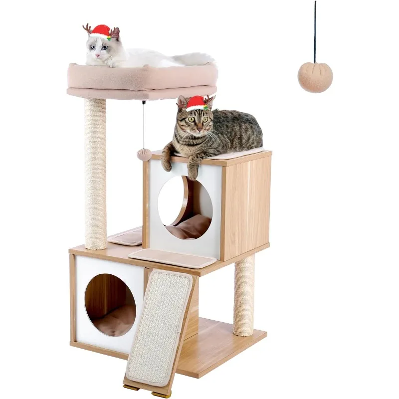

Cat Tree 35 Inches Wooden Cat Tower with Double Condos, Spacious Perch, Fully Wrapped Scratching Sisal Posts and Replaceable