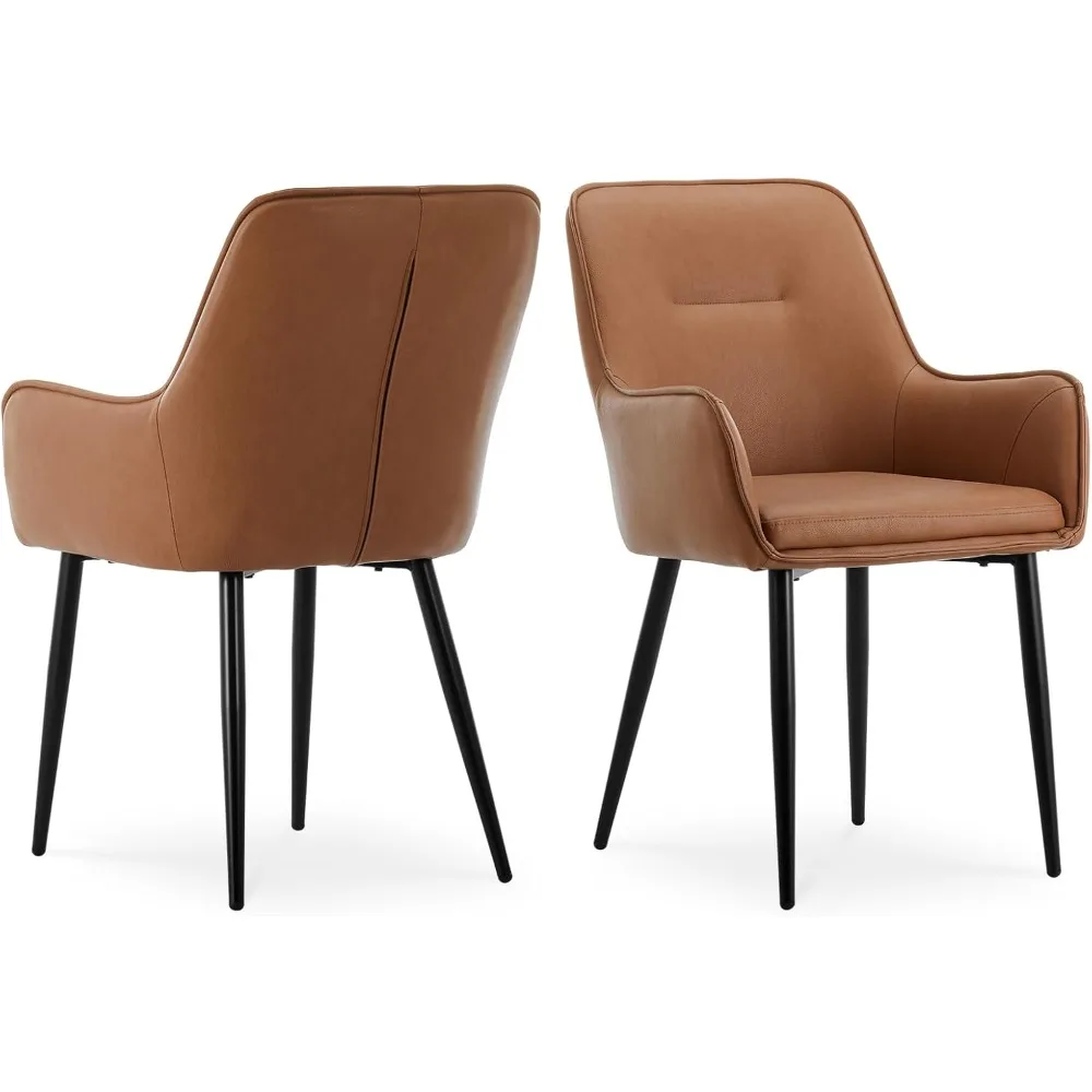 

Faux Leather Accent Arm Chair Set of 2, Leisure Upholstered Chair with Metal Legs, Mid-Century Modern Dining Chairs for Living