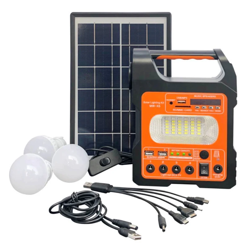 Solar Power System Portable Solar Generator Outdoor Emergency Power Supply LED Lighting with 3 Bulbs for Camping Hiking Phones