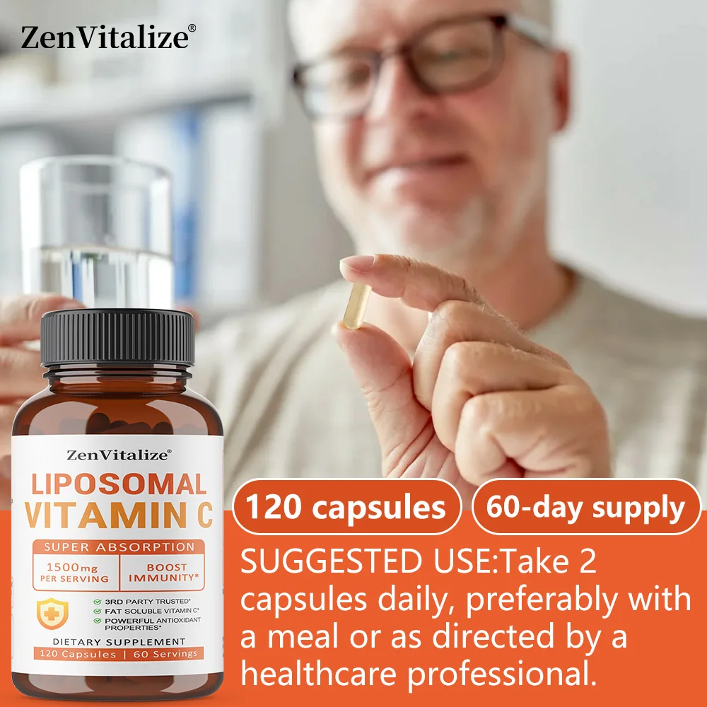 Cápsulas lipossomáticas de vitamina C – melhore a pele, promove produção de colágeno, apoia o sistema imunológico e a saúde da pele